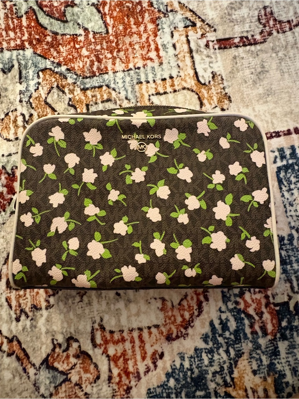 Michael Kors Brown Floral Cosmetic Pouch